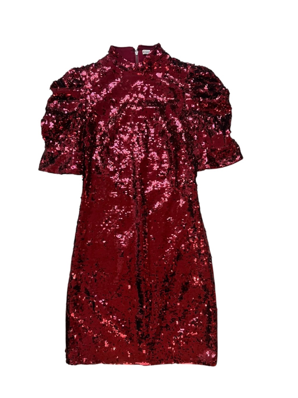 Alice + Olivia Brenna Sequin Fitted Puff Sleeve Mini Dress Size 4